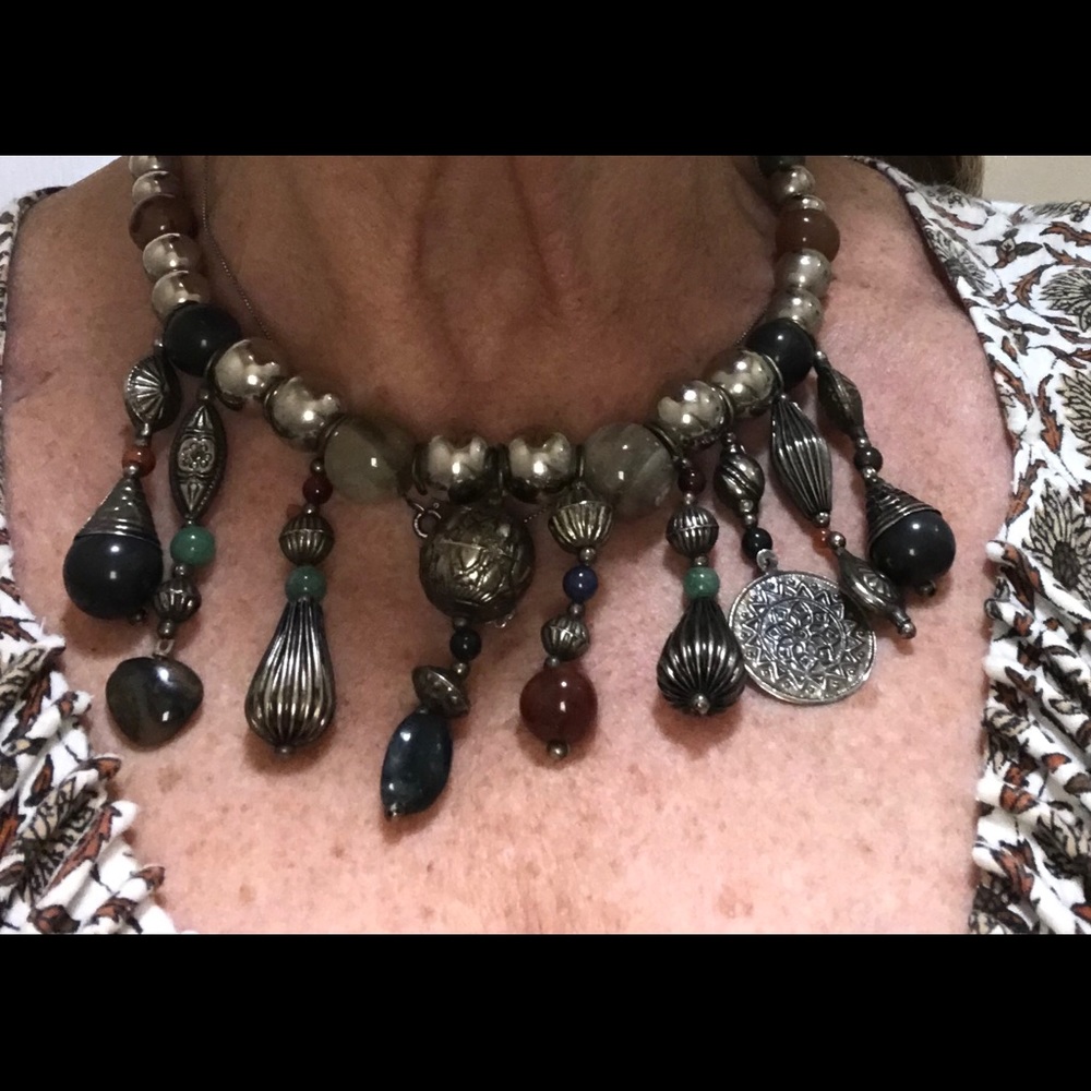natural stone and metal bead necklace